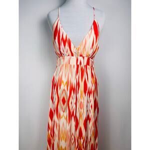 NWOT Athleta Ikat Maxi Dress XS Orange Red Halter Boho Summer